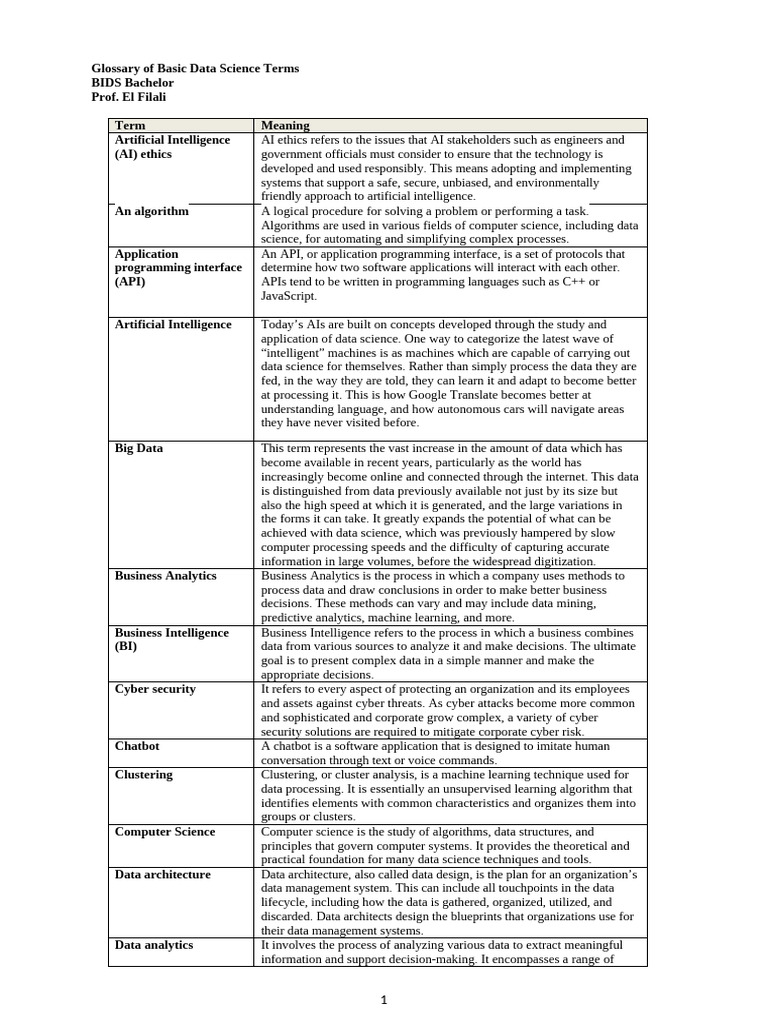 Glossary of Basic Data Science Terms-2025-2026 | PDF | Machine Learning ...