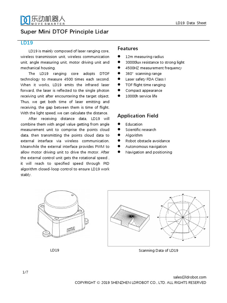 LDROBOT LD19 Datasheet V1.0 | PDF | Laser | Lidar