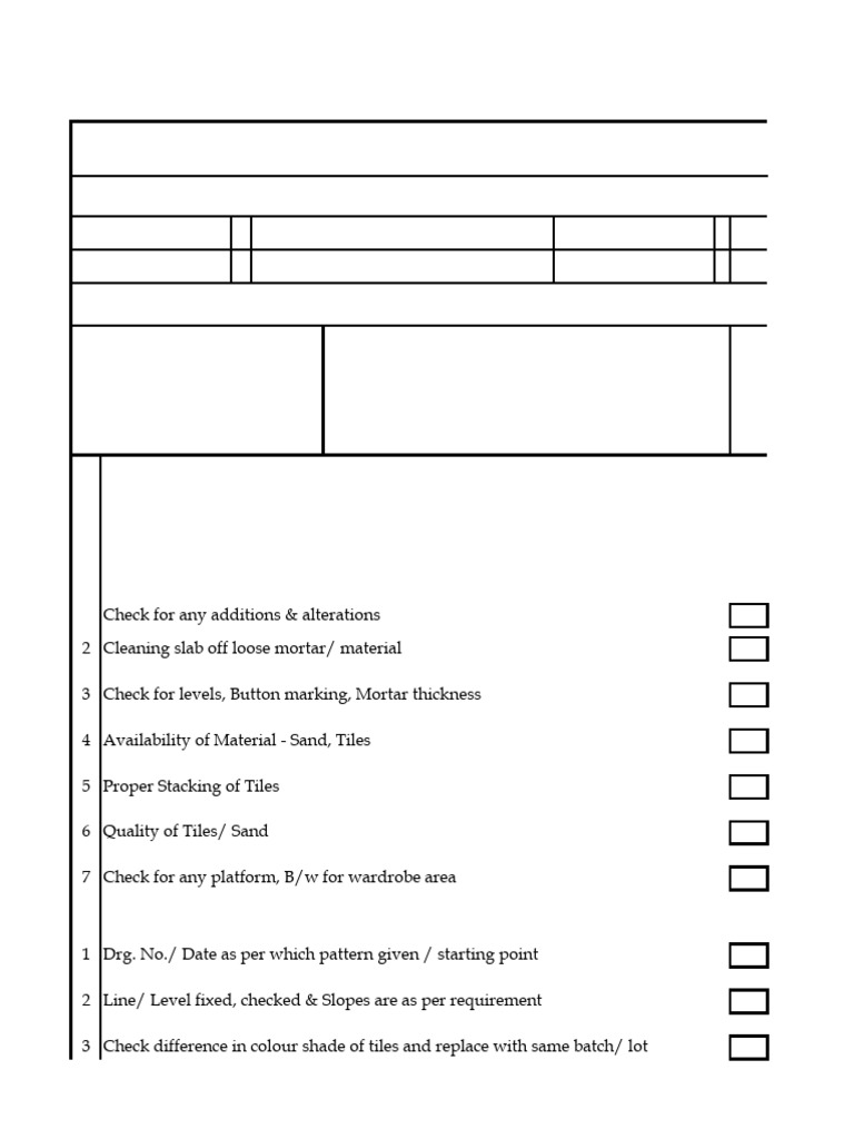 Checklist For Tiling Wall Dadoing Flooring | PDF