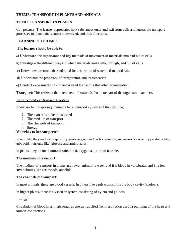s.3 Biology Holiday Work Transport in Plants | PDF | Osmosis | Diffusion