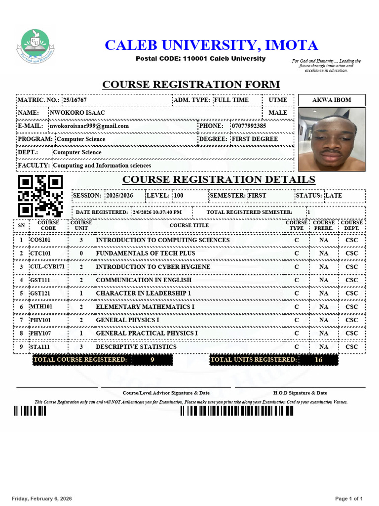 Isaac Course Registration Form | PDF | Science | Computing