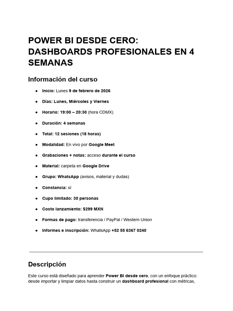 Power Bi Desde Cero - Dashboards Profesionales en 4 Semanas | PDF ...