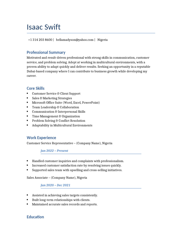 Isaac Swift CV | PDF