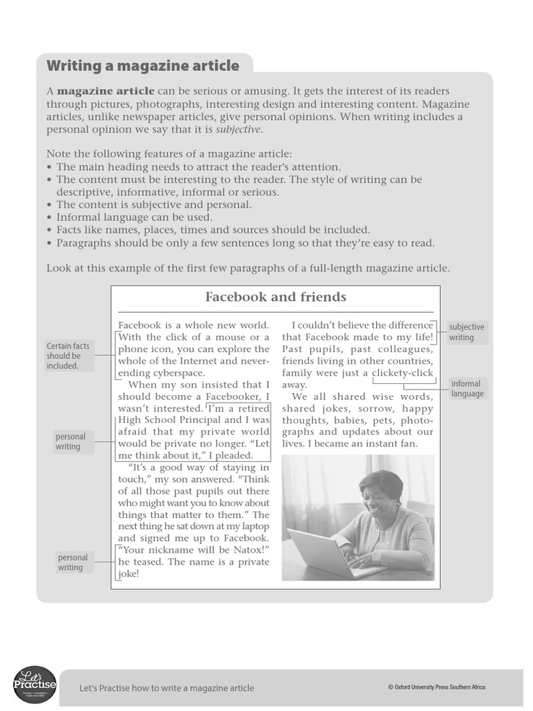 Grade 8 English FAL Lets Practise How To Write A Magazine Article | PDF ...