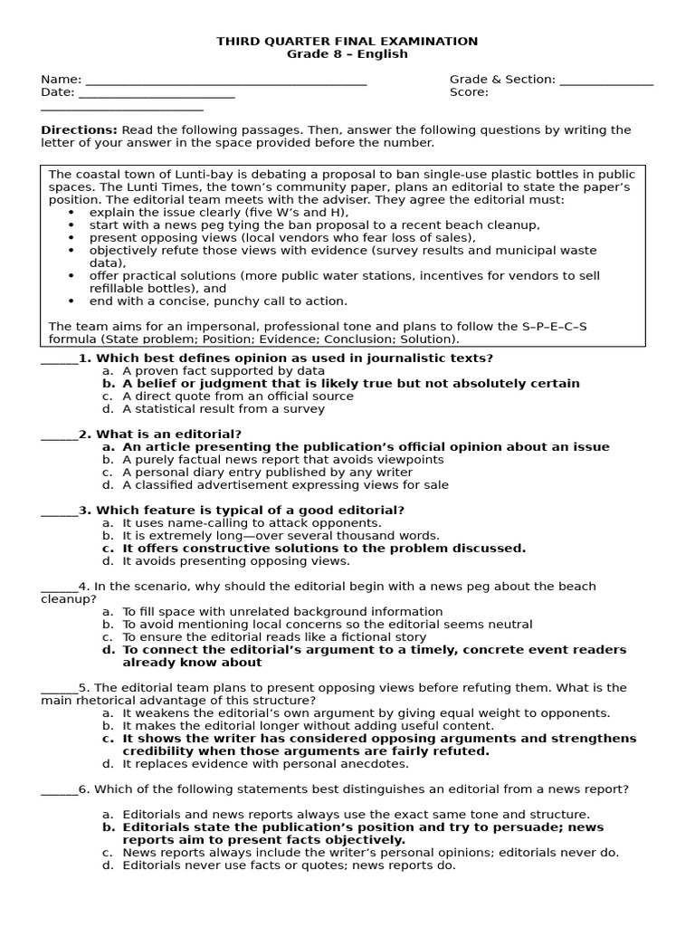 Answer Key | PDF | Cartoon | Pollution