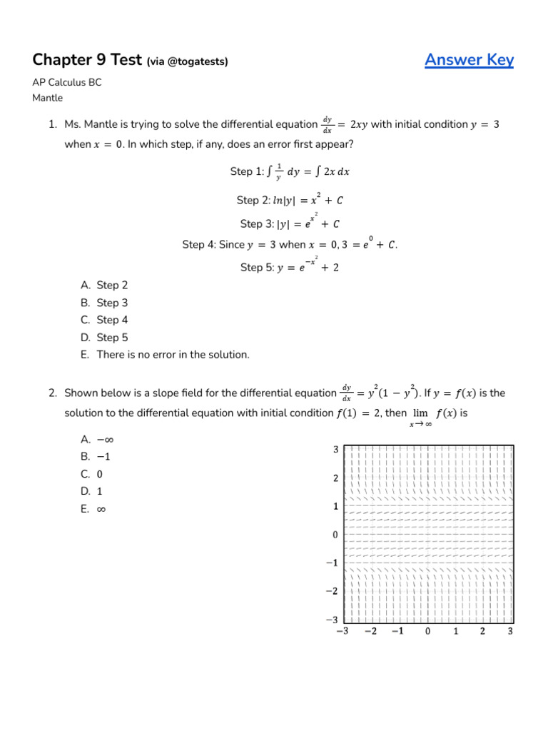 BC09 Chapter 9 Test (Mantle) | PDF | Differential Calculus ...