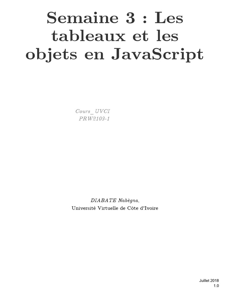 Lecon 3 - Les Tableaux Et Les Objets en JavaScript PDF | PDF ...