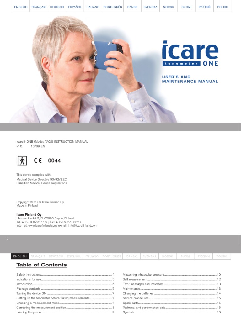 Icare ONE Manual 12 Languages Lo Res | PDF | Observational Error | Software