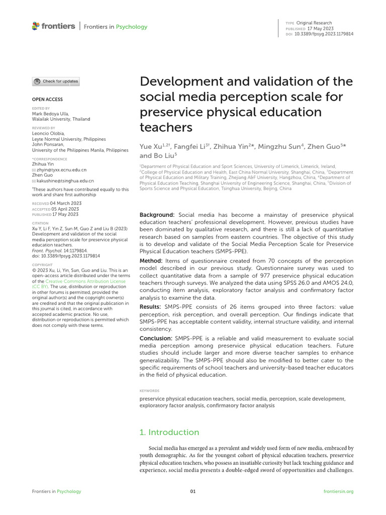 Development and Validation of The Social Media Perception Scale For ...