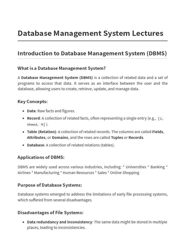 Database Management System Lectures English | PDF | Databases ...