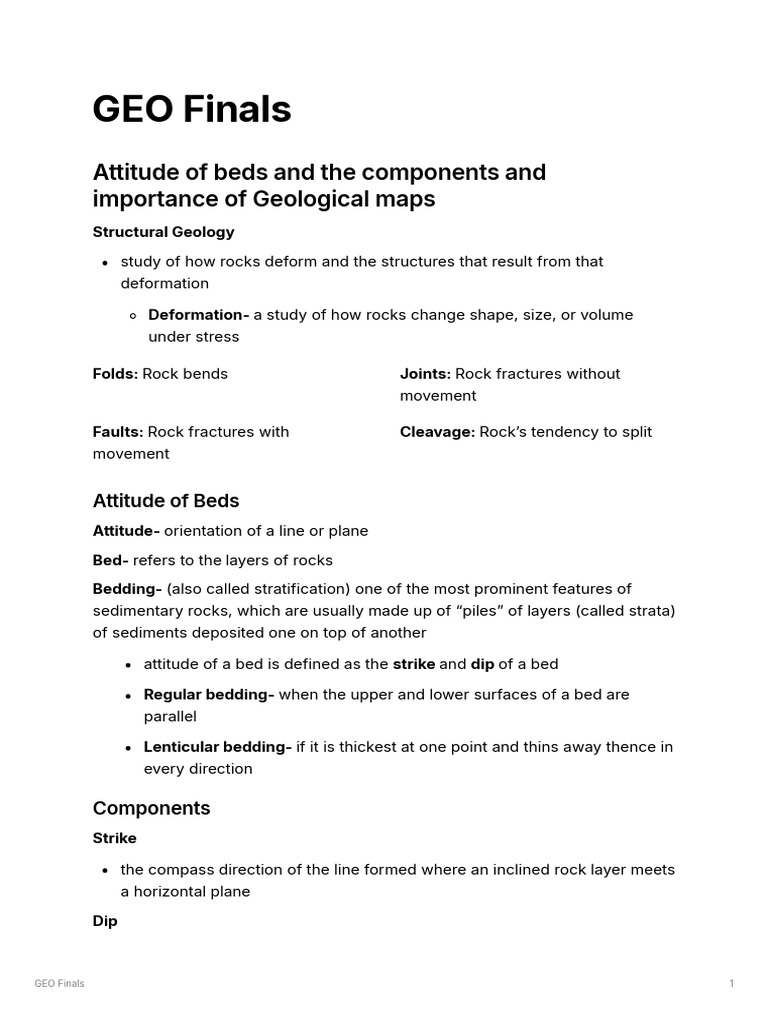 Attitude of Beds and The Components Andimportance of Geological Maps ...