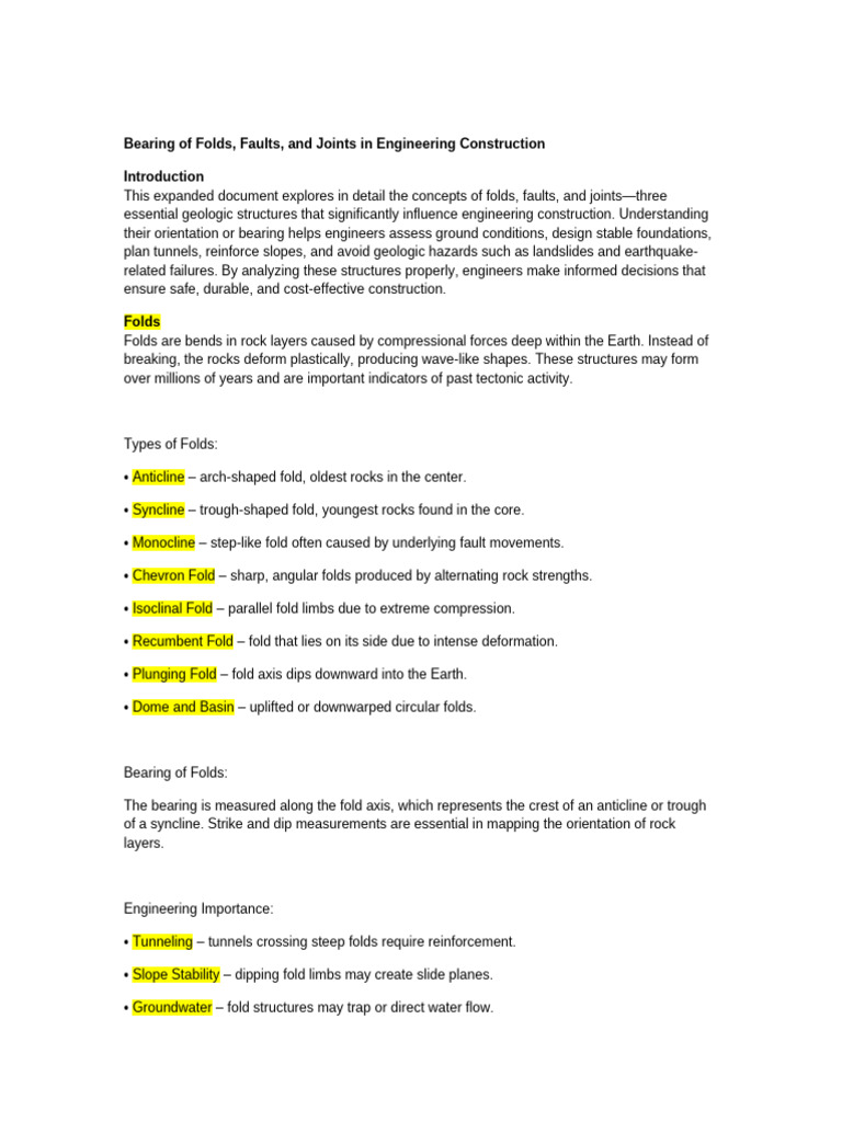 Bearing Folds Faults Joints | PDF | Fault (Geology) | Structural Geology