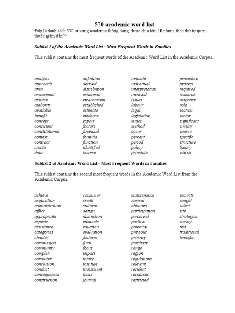 570 Academic Word List Pdf Science Philosophical Science