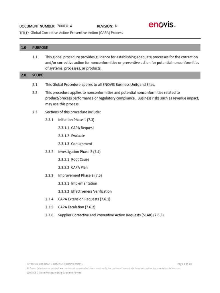 7000.014 Rev N Global Corrective Action Preventive Action (CAPA ...