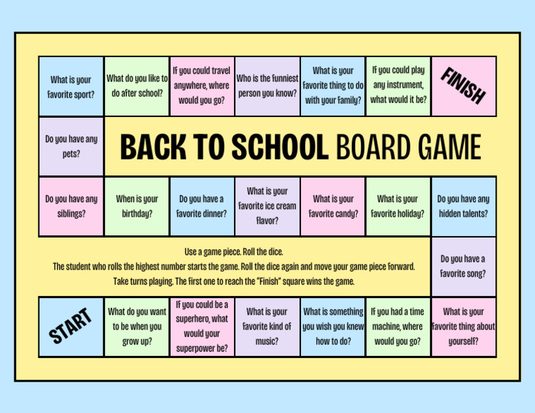 Back To School Board Game Template in Yellow Blue Simple Style | PDF
