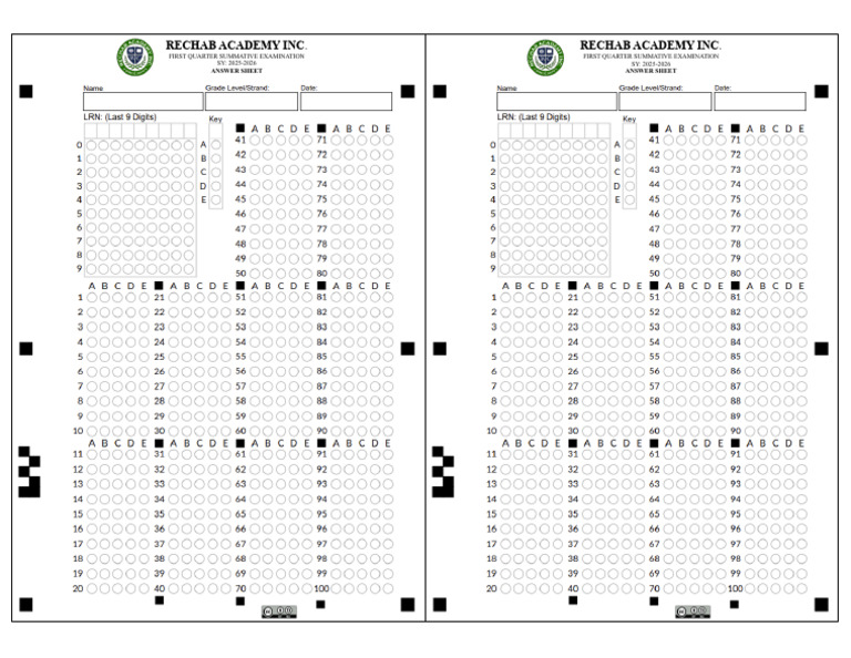 Answer Sheets (4k Copies) | PDF