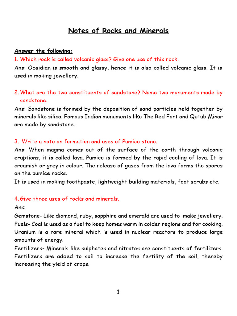 Notes of Lesson - Rocks and Minerals | PDF