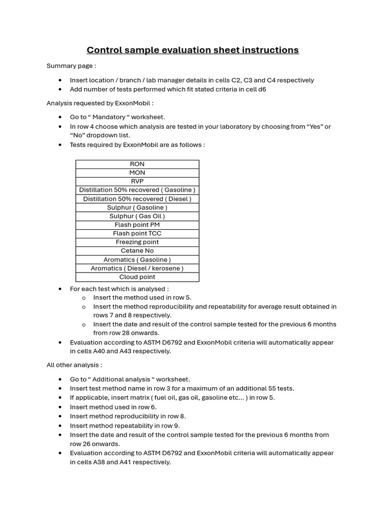 Control Sample Evaluation Sheet Instructions | PDF