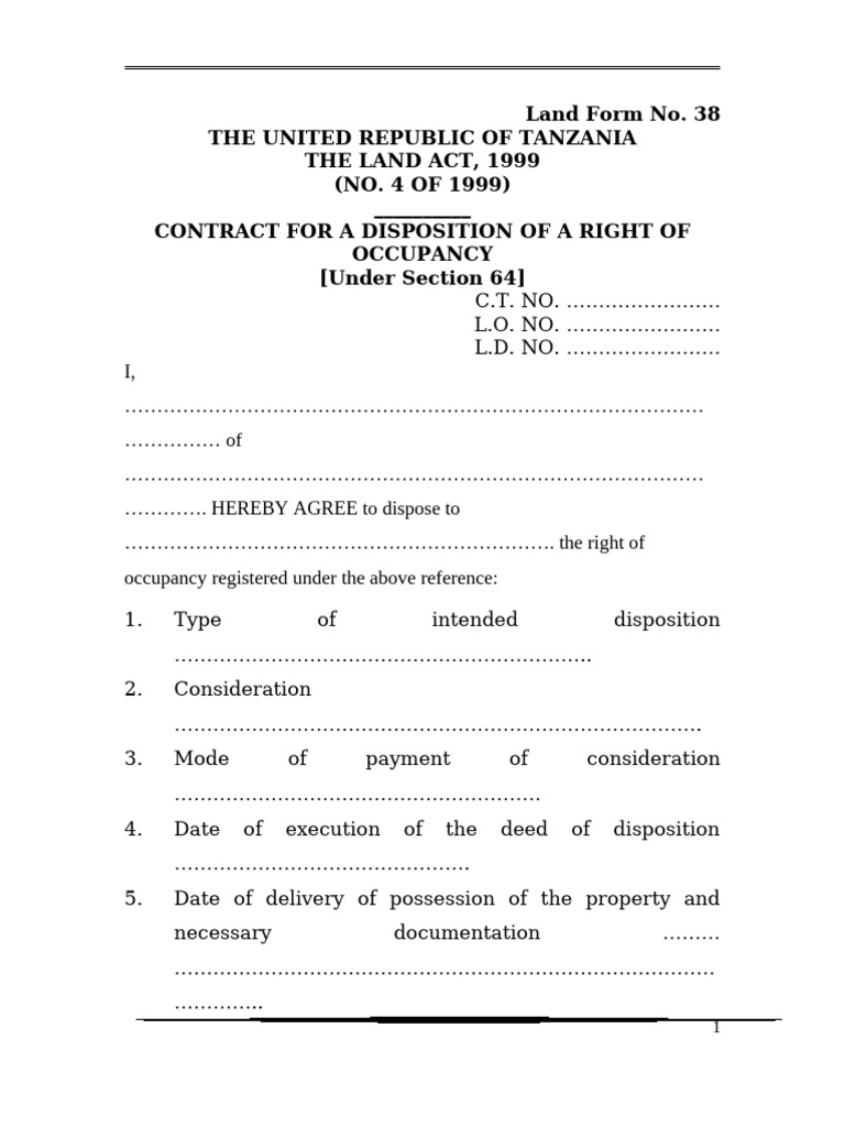 Land Form No 38 Contract For A Dispotion of R. o | PDF