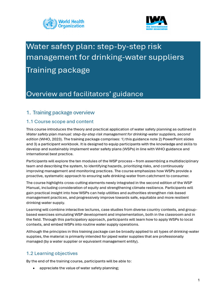 Water Safety Plan Step-By-Step Risk Management For Drinking Water ...