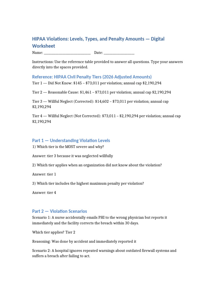 8-4 HIPAA Violation Levels Worksheet | PDF