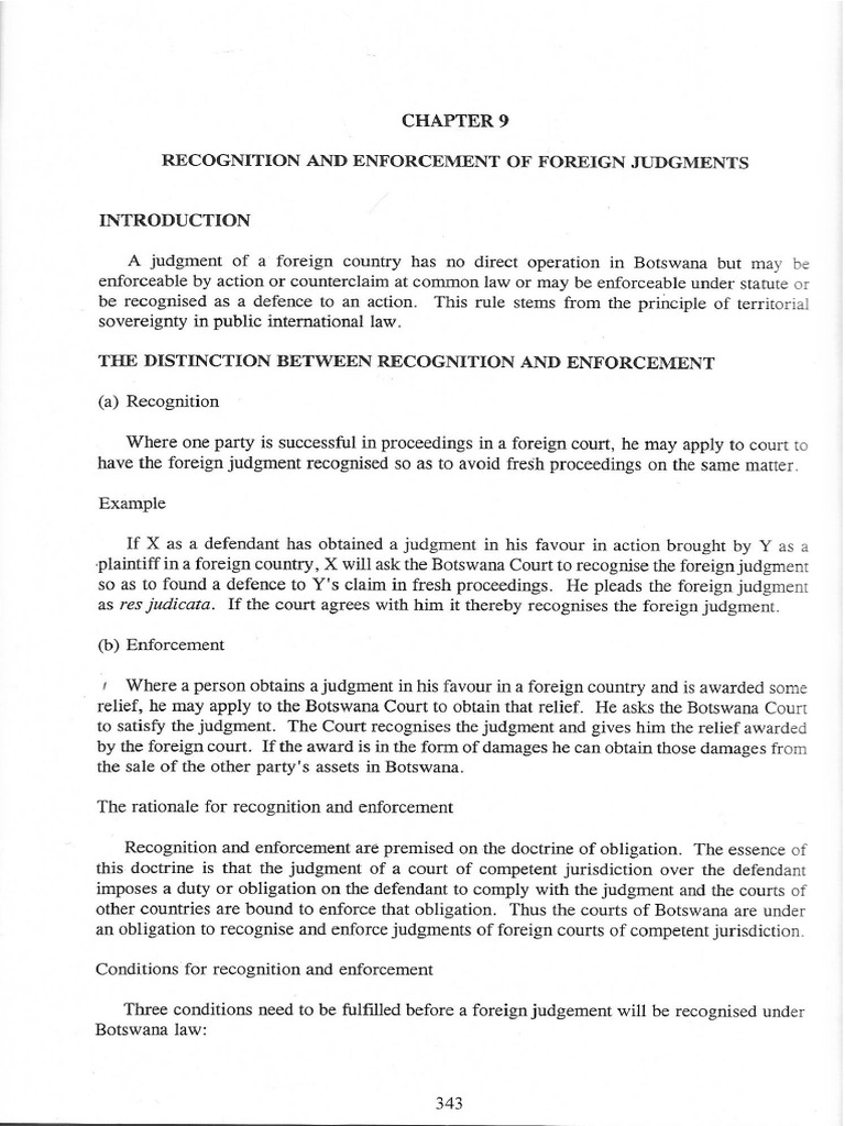 Chapter 9 - Recognition and Enforcement of Foreign Judgements | PDF