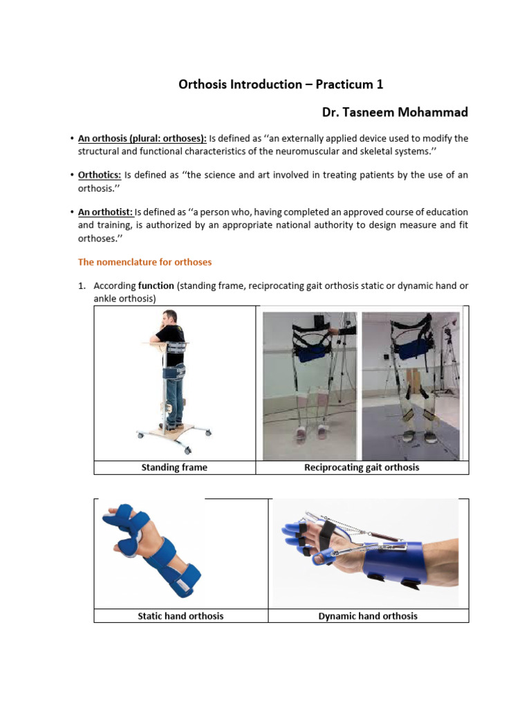 Orthosis Introduction - Practicum 1 | PDF | Musculoskeletal System ...