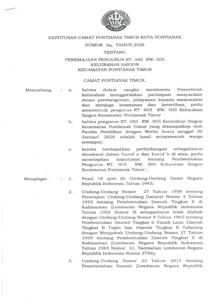 SK Pengurus RT 003 RW 005 Baru | PDF