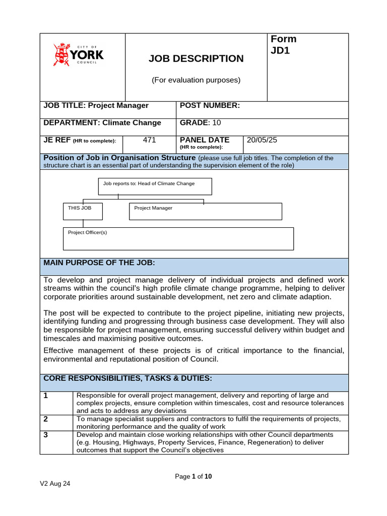 JD - Project Manager Climate Change | PDF | Project Management | Creativity