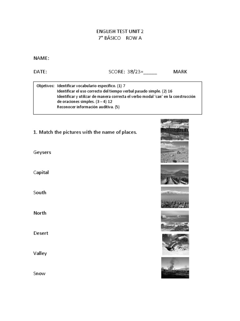 English Test Unit 2 for 7th Grade | PDF | Chile | Linguistic Typology
