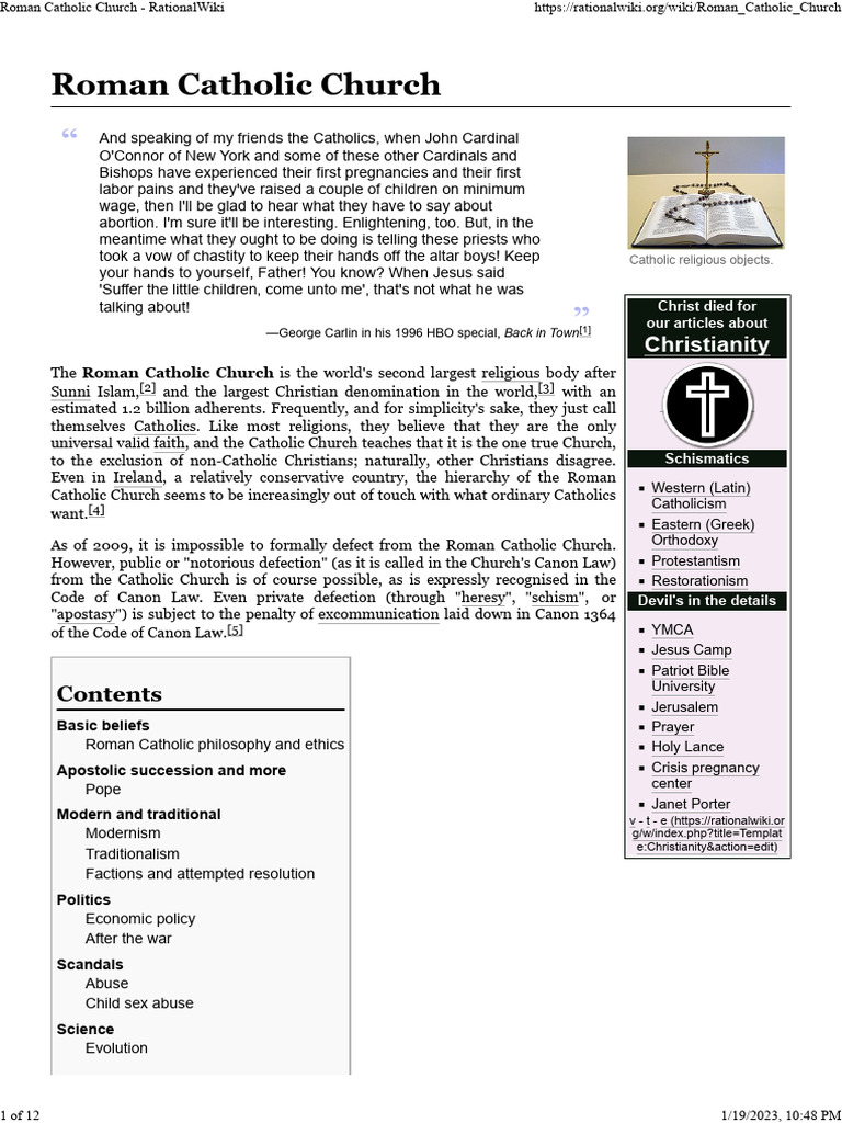 Roman Catholic Church - RationalWiki | PDF | Catholic Church | Pope