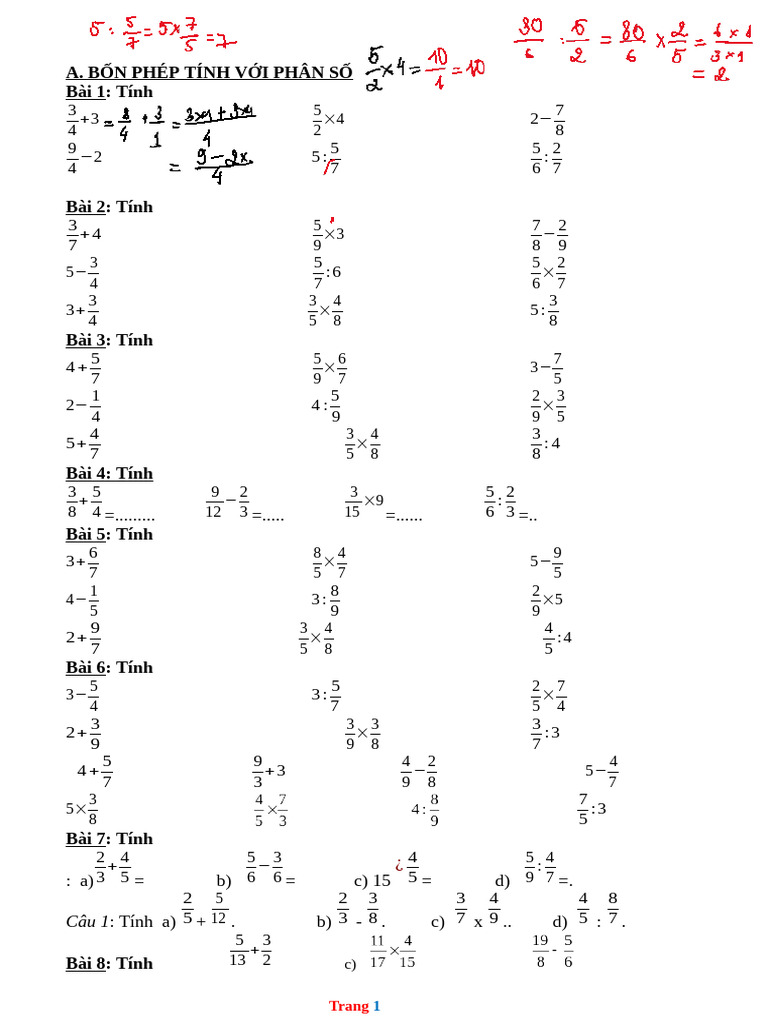 Bai Tap On Toan 4 Giua HK2 Chu de Phan So | PDF
