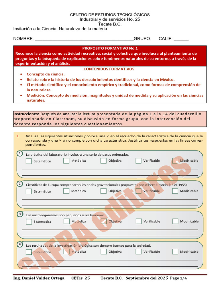 PROPOSITO FORMATIVO No.1 La Ciencia y El Conocimiento Científico | PDF ...