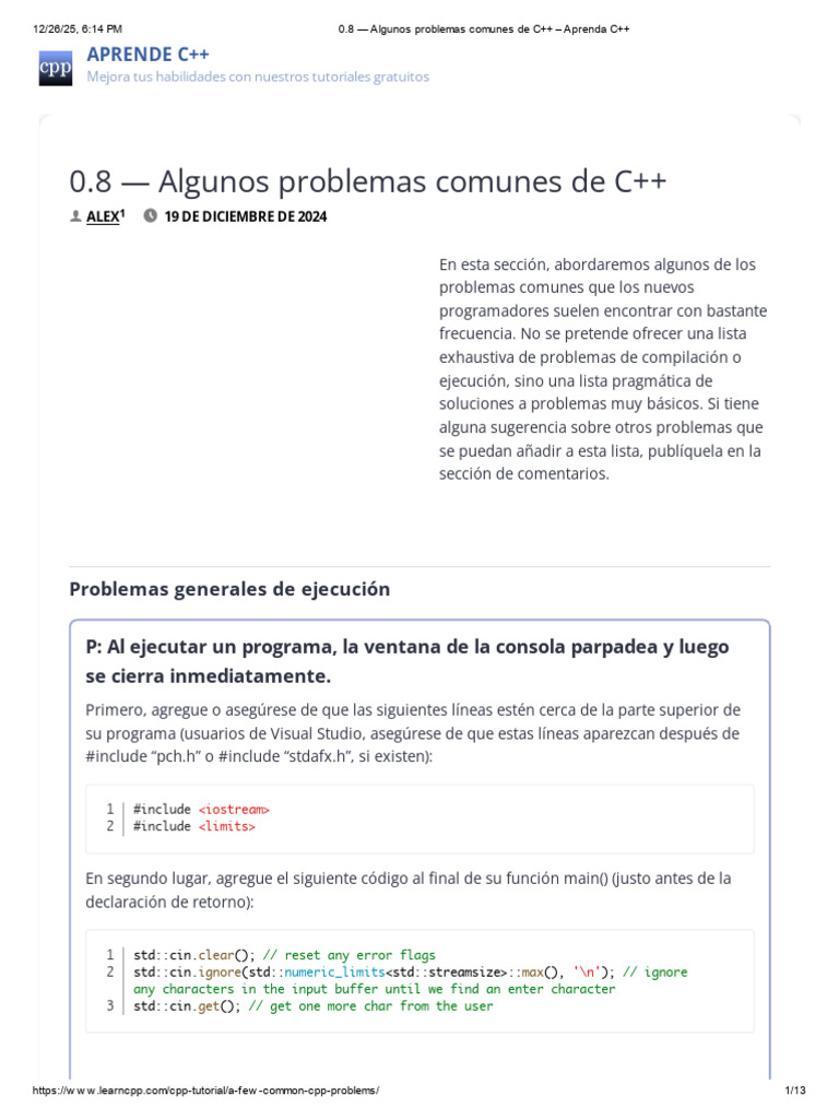 0.8 - Algunos Problemas Comunes de C++ - Aprenda C++ | PDF | C ...
