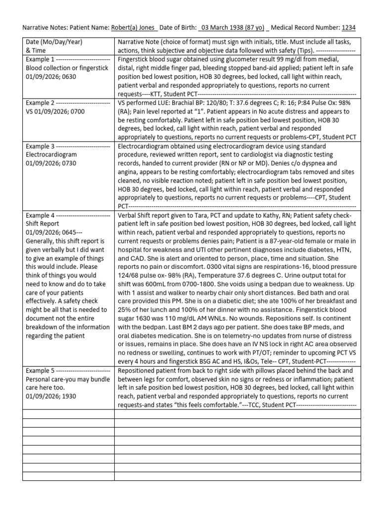 PCT Narrative Note To Use With Examples | PDF | Medical Record ...
