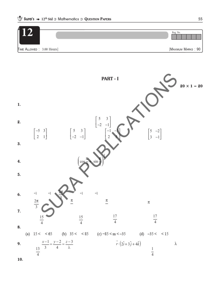 12th Maths PTA Model Question Paper 1-3b17cf4a-4 | PDF | Mathematics ...