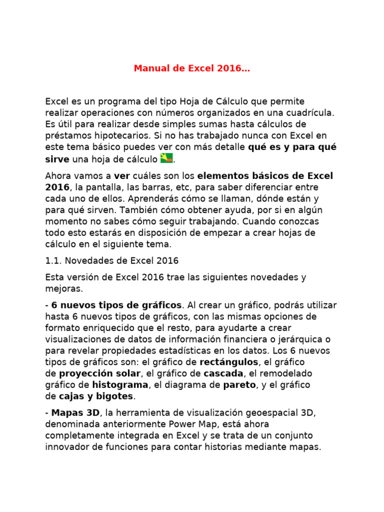 Manual de Excel 2016 | PDF | Archivo de computadora | Microsoft Excel