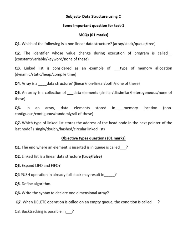 Data Structure Important Questions-1 | PDF
