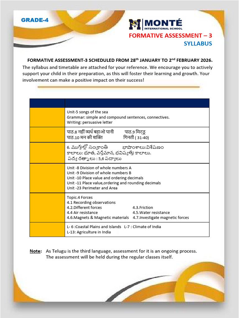 Grade 4 FA-3 Syllabus | PDF