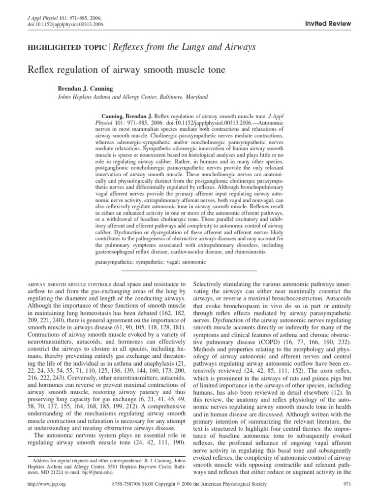 Canning 2006 Reflex Regulation of Airway Smooth Muscle Tone | PDF ...