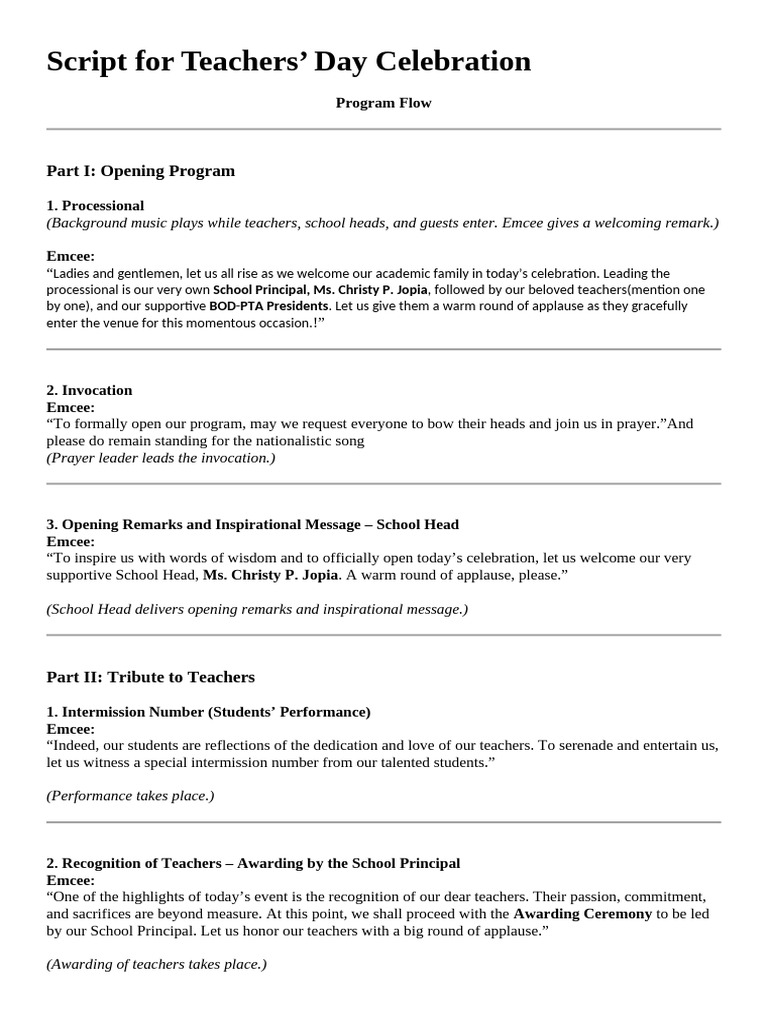 Script For Teachers | PDF