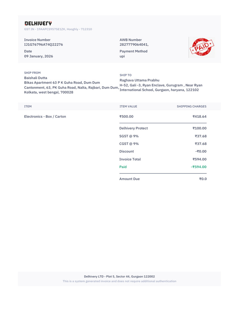'PackageInvoice TJ1G76796A74Q22276 | PDF