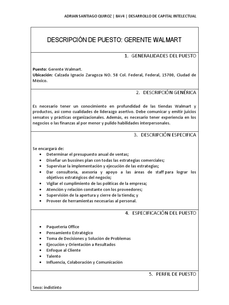 Descripcion, Perfil y Analisis de Puesto
