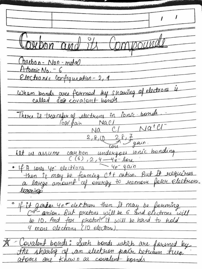 Chemistry Notes of Chapter 4: Carbon and Its Compounds | PDF