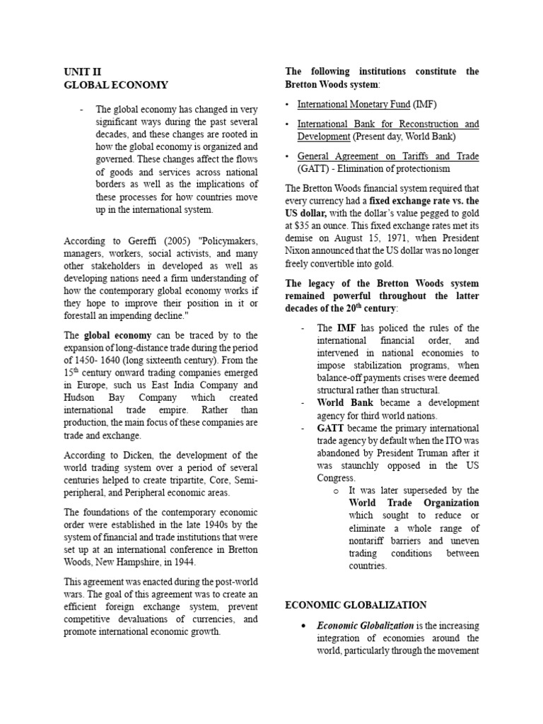 Chapter 2 The Global Economy 1 | PDF | Bretton Woods System | World ...