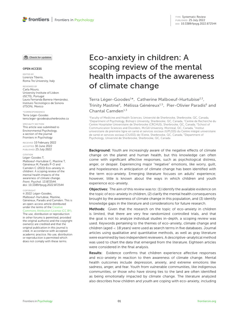 SCIELO Eco-Anxiety in Children a Scoping Review of the Mental Health ...