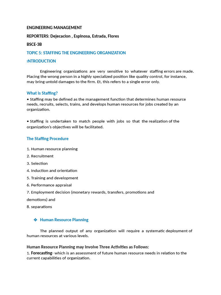GROUP 5 Engineering Management | PDF | Performance Appraisal | Recruitment