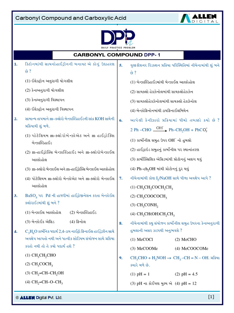 Carbonyl Compound and Carboxylic Acid - DPP | PDF | Carboxylic Acid ...
