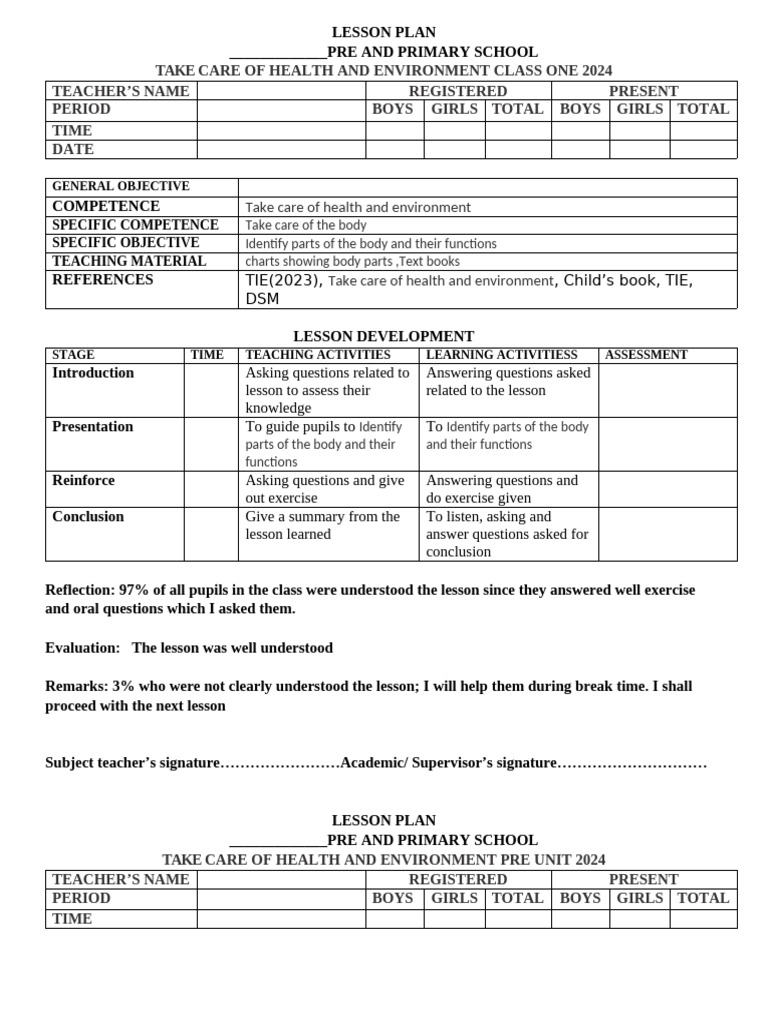 Lesson Plan Health Nurser II | PDF | Lesson Plan | Teachers