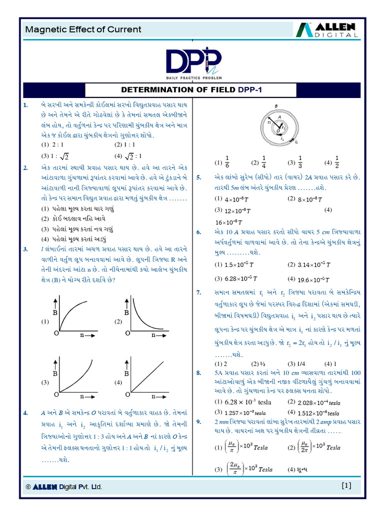 4 - Magnetic Effect of Current - DPP | PDF